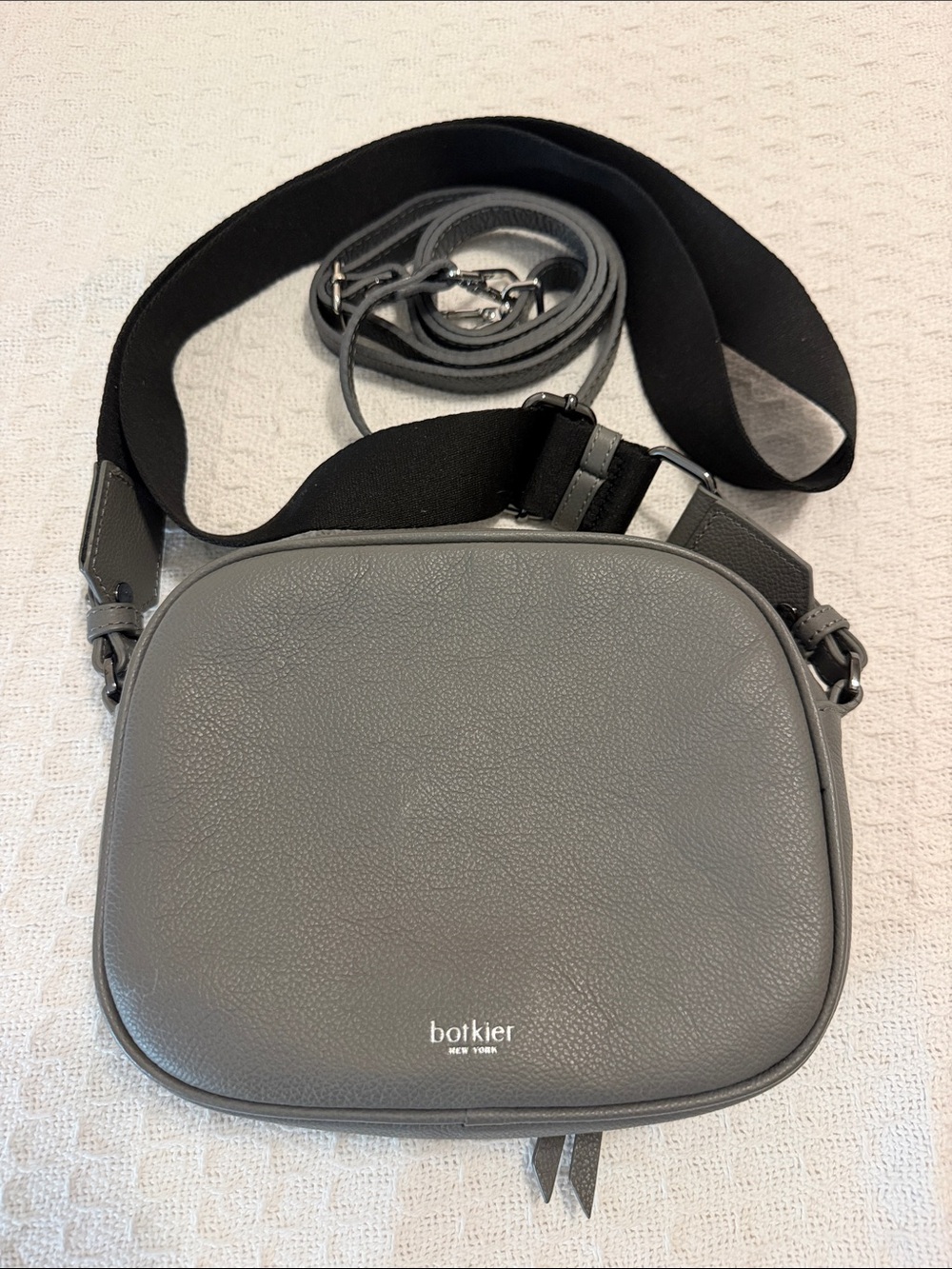 Botkier Gray Pebbled Leather Camera Bag with Wide Black Strap